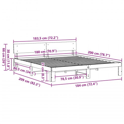 Sengestel naturfarvet 180 x 200 cm - massiv fyrretræ med hovedgærde