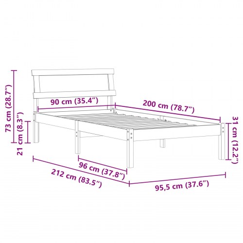 Sengestel med hovedgærde 90 x 200 cm i massiv fyrretræ - hvid