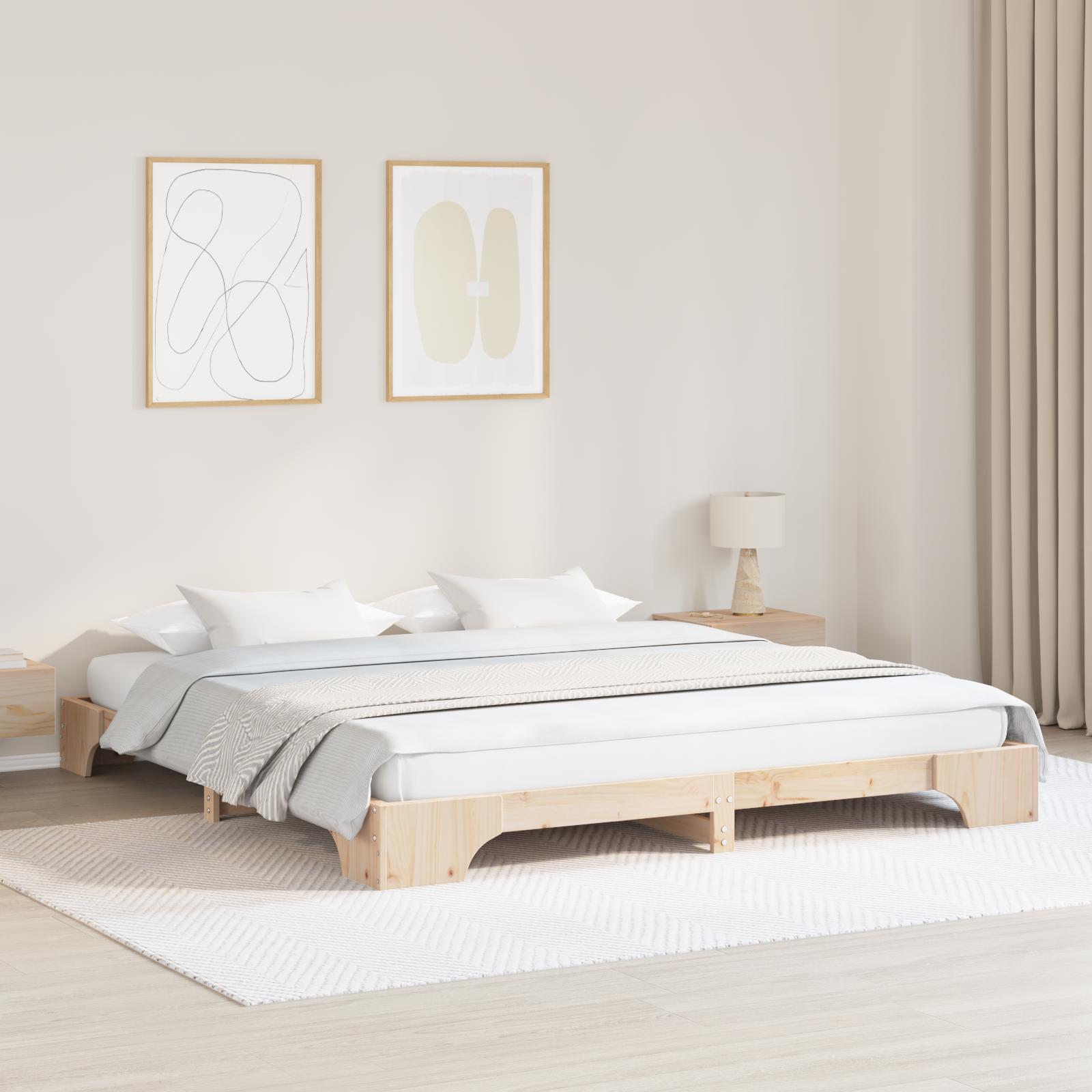 Seng ramme Naturlig Massivt fyrretræ 200 x 200 cm Holdbar
