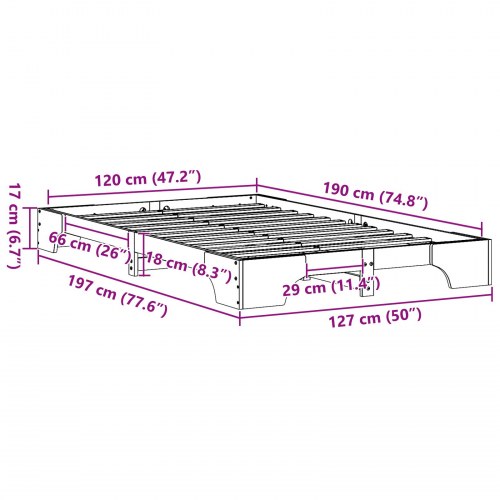 Sengestel i massiv fyrretræ - voks brun 120 x 200 cm