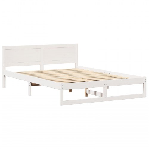 Sengestel med hovedgærde 140 x 200 cm i massiv fyrretræ - hvid
