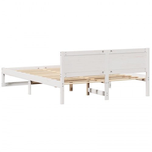 Sengestel med hovedgærde 140 x 200 cm i massiv fyrretræ - hvid