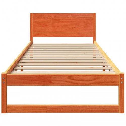 Sengestel med hovedgærde 80 x 200 cm - voksbrun fyrretræ