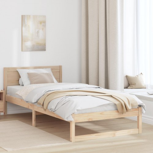 Sengestel 90 x 190 cm med hovedgærde - naturfarvet fyrretræ