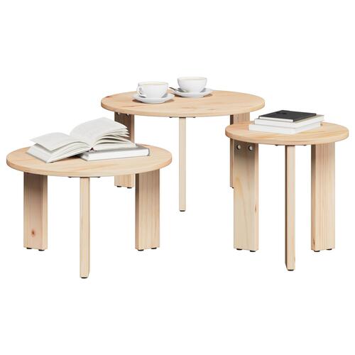 Sofabord 3 stk Naturlig 47.5 x 47.5 x 27 cm Massiv fyrretræ