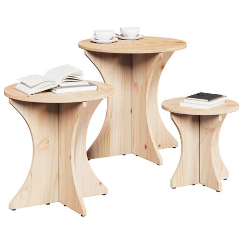 Sofabord 3 stk Naturlig 46 x 46 x 47 cm Massiv fyrretræ