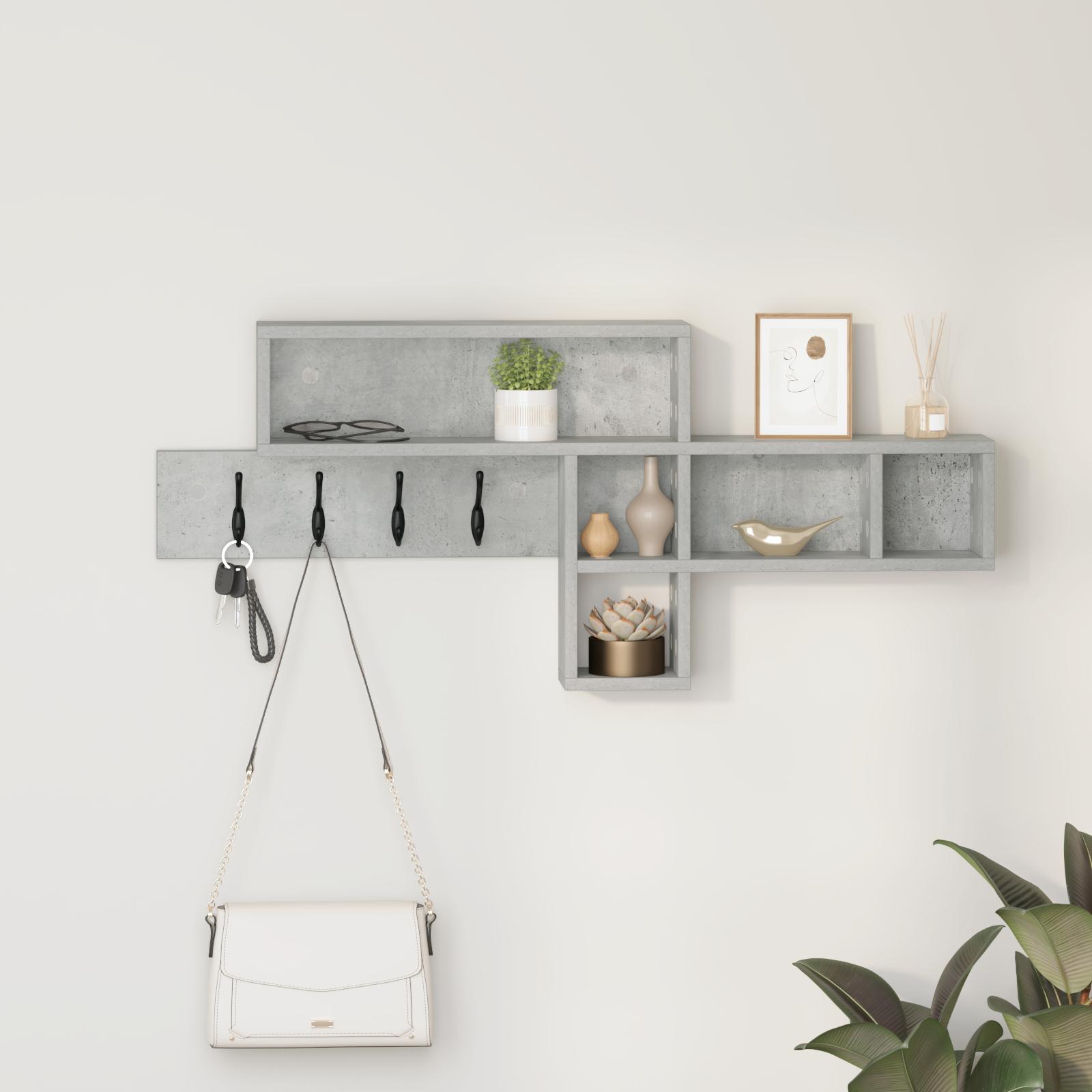 Vægmonteret Jakkeholder med hylde Betongrå 100 x 12 x 43.5 cm billede