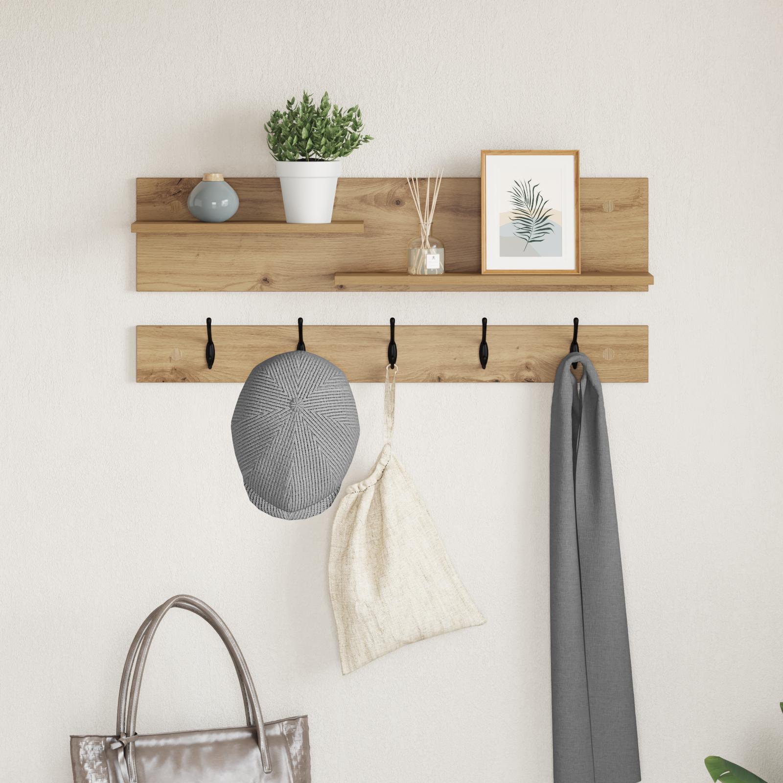 Vægmonteret Jakkeholder med hylde artisan eg 90 x 15 x 36 cm billede