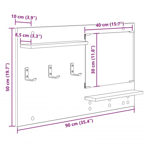 Vægmonteret Jakkeholder Sort eg 90 x 10 x 50 cm Konstrueret træ