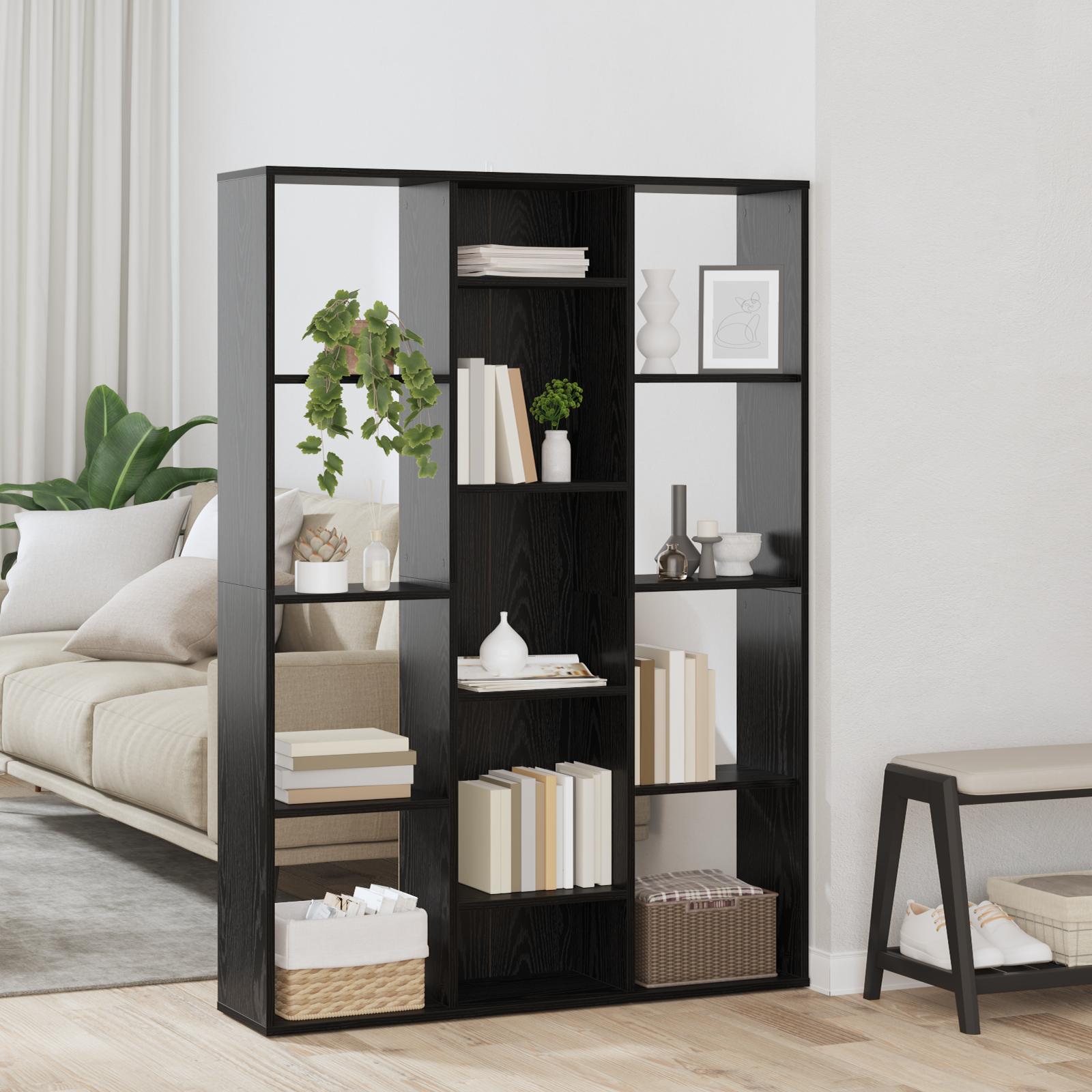 Rumdeler med hylde Sort eg 100 x 24 x 140 cm Konstrueret træ billede