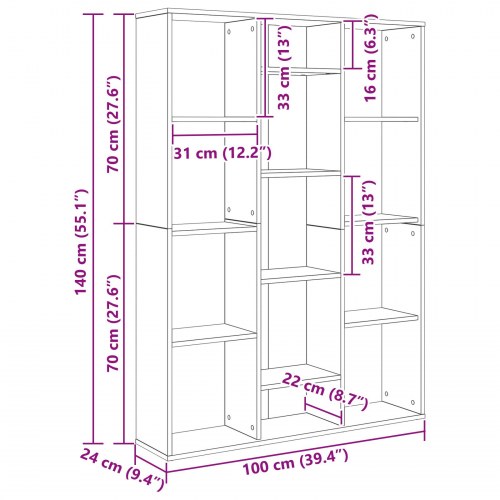 Rumdeler med hylder - sort eg, 100 × 24 × 140 cm, konstrueret træ