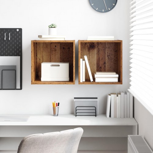 Vægskab - 2 stk i gammelt træ look, 37 × 37 × 37 cm, konstrueret træ