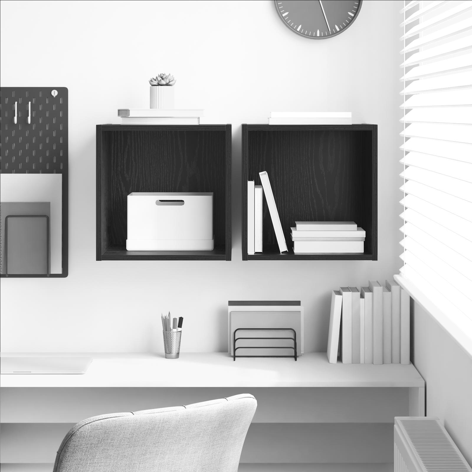 Væghylder - 2 Pak i Sort Egetræ, 37 x 37 x 37 cm, konstrueret træ.