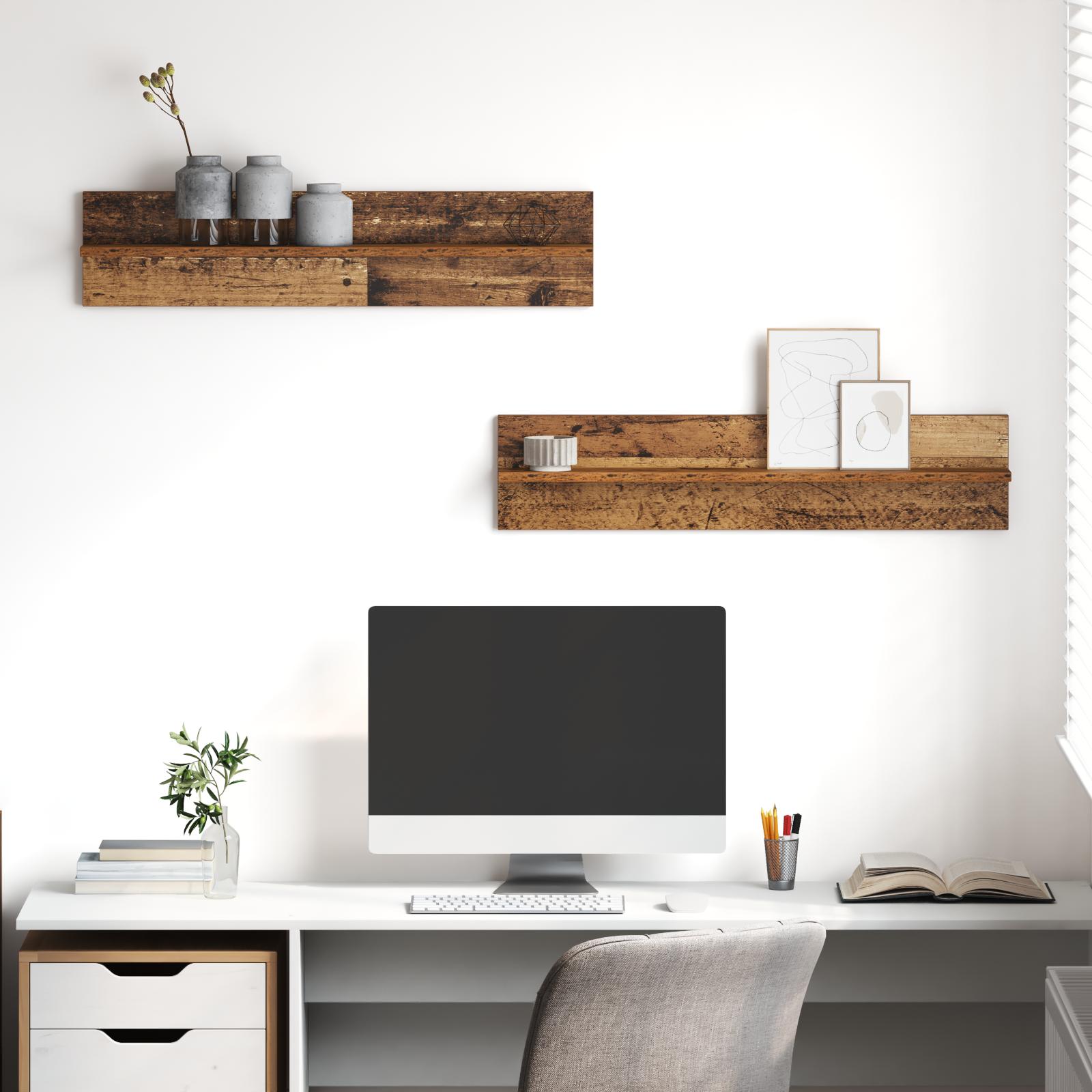 Væghylder 2 stk Gammelt træ 80 x 11,5 x 18 cm Konstrueret træ