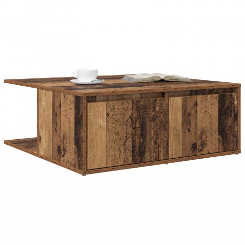 Sofabord i gammelt træ med 2 skuffer - 80 x 80 x 31,5 cm