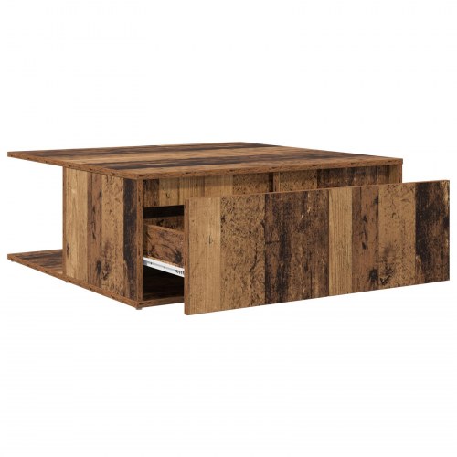 Sofabord i gammelt træ med 2 skuffer - 80 x 80 x 31,5 cm