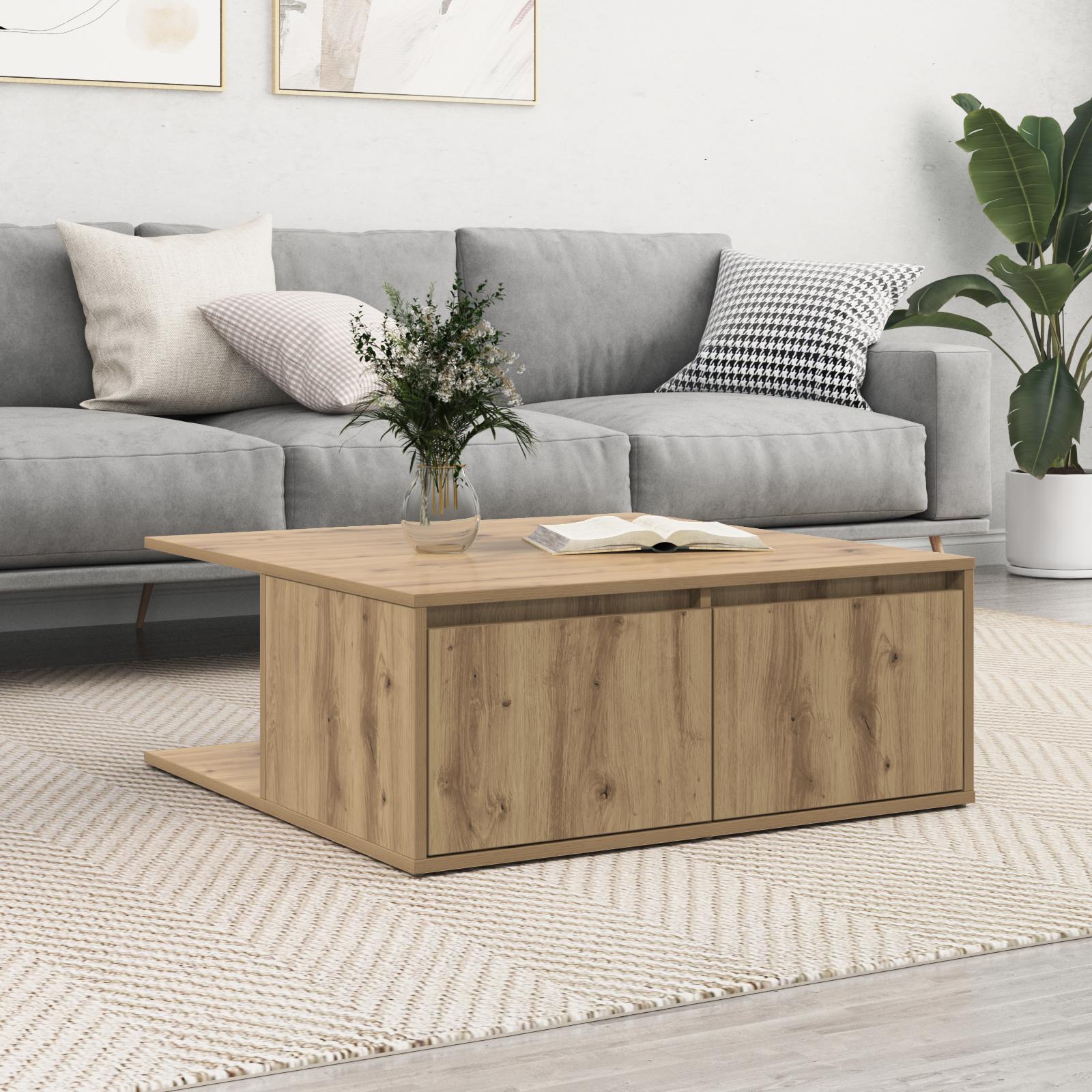 Sofabord med skuffe artisan eg 80 x 80 x 31 cm Konstrueret træ