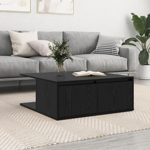 Sofabord med skuffe med opbevaring Sort eg 80 x 80 x 31 cm Konstrueret træ
