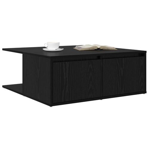Sofabord med skuffe med opbevaring Sort eg 80 x 80 x 31 cm Konstrueret træ