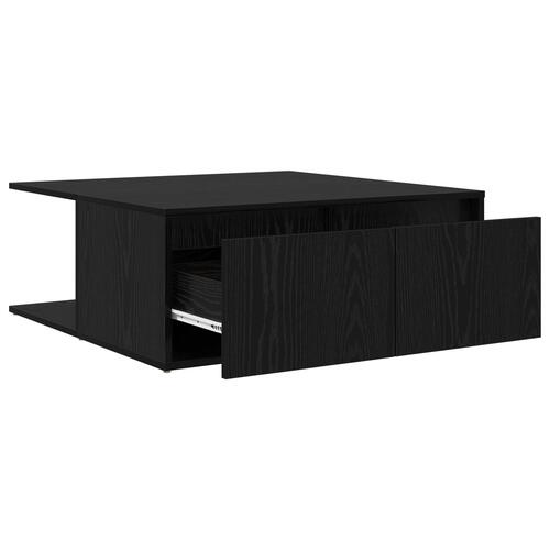Sofabord med skuffe med opbevaring Sort eg 80 x 80 x 31 cm Konstrueret træ