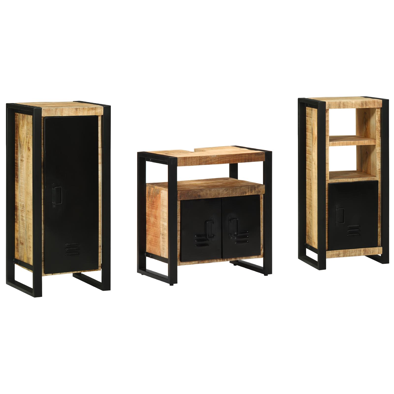 Badeværelsesmøbel Sæt Med Hylde 3 Dele Brun Massivt Mangotræ