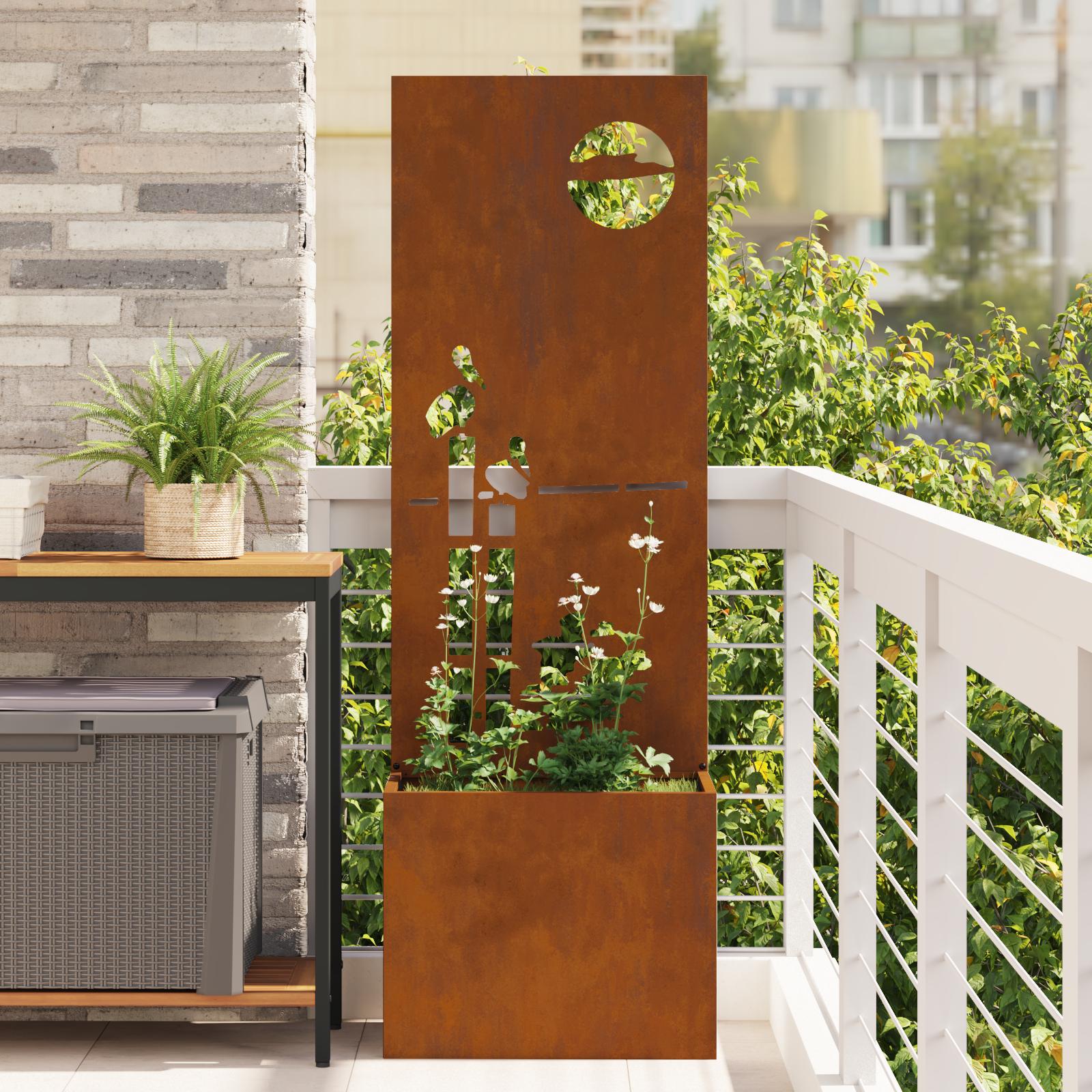 Have privatliv skærm Fretwork Rusten 50 x 140 cm Forvitret stål billede