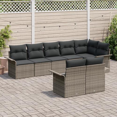 8-delt have sofa sæt med grå puder i poly rattan&& 2-personers have sofa med opbevaring & puder i grå poly rattan