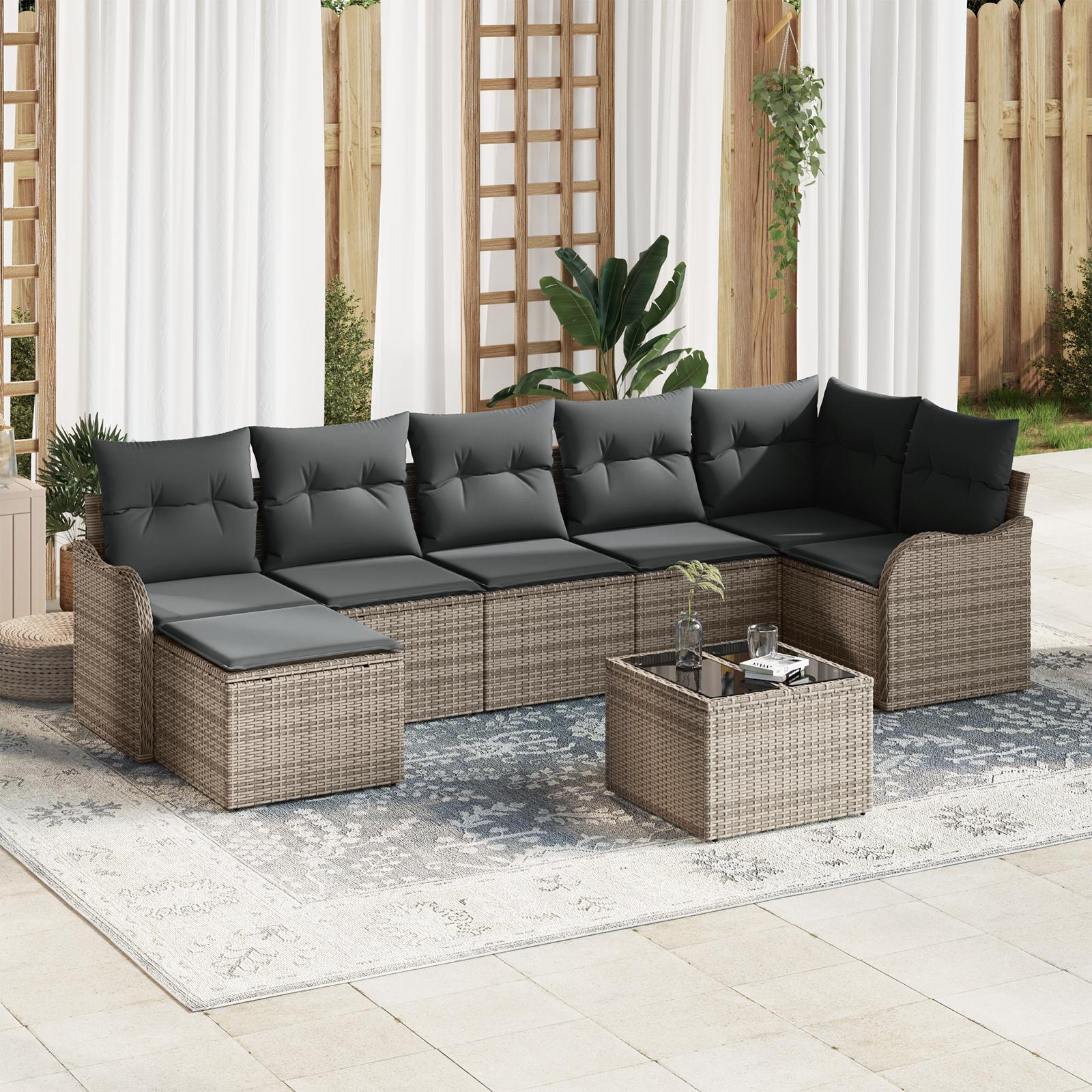 Havesofa Sæt med pude 8 stk Grå Poly rattan billede