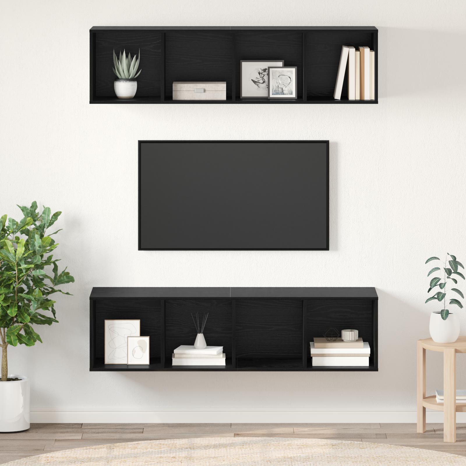 TV-møbelsæt 2 stk Sort eg 37 x 37 x 142.5 cm Konstrueret træ