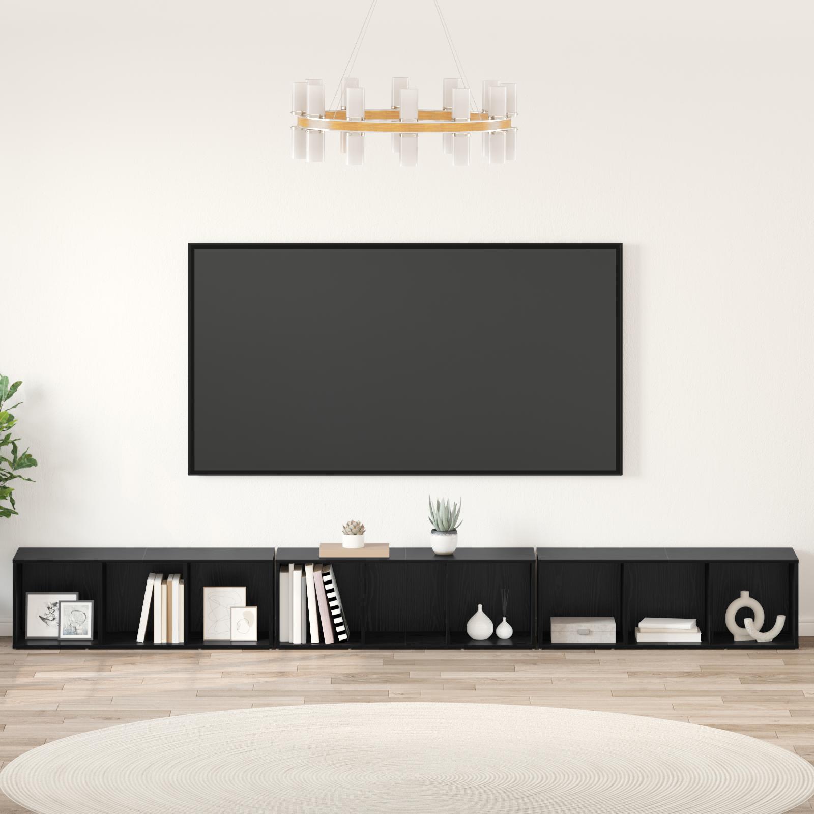 TV-skab 3 stk Sort eg 37 x 35 x 107.5 cm Ingeniørtræ