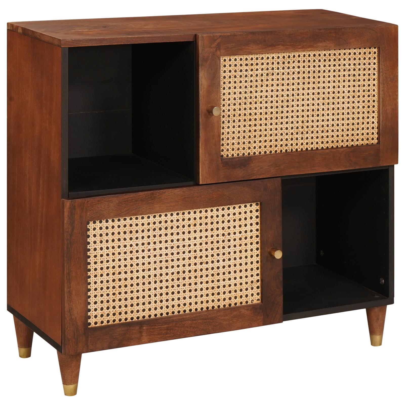 Sidebord Brun 80 x 33.5 x 75 cm Rattan og solid mango træ billede