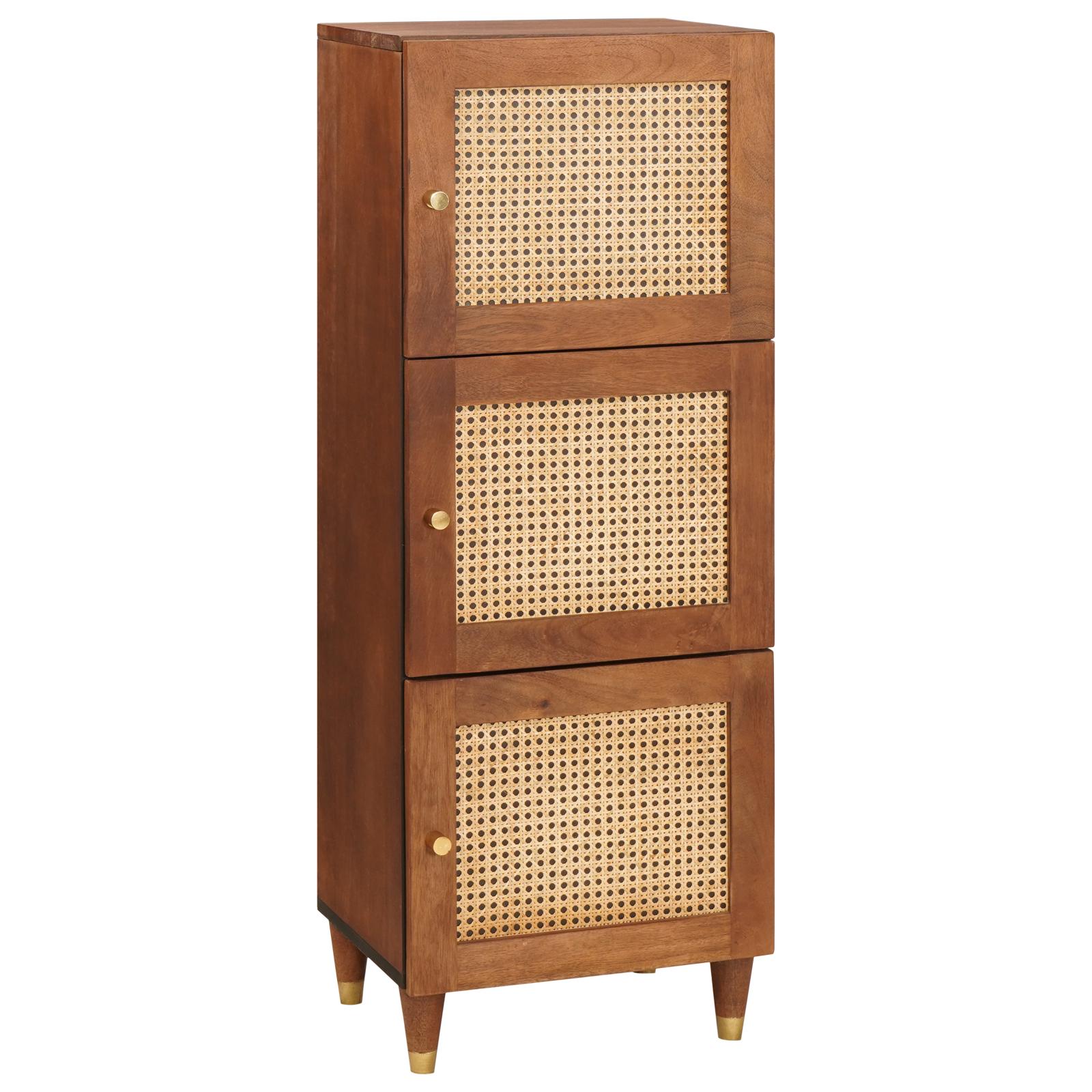 Højt skab i massivt mangotræ - brun, 40 × 33,5 × 110 cm, 3 døre billede