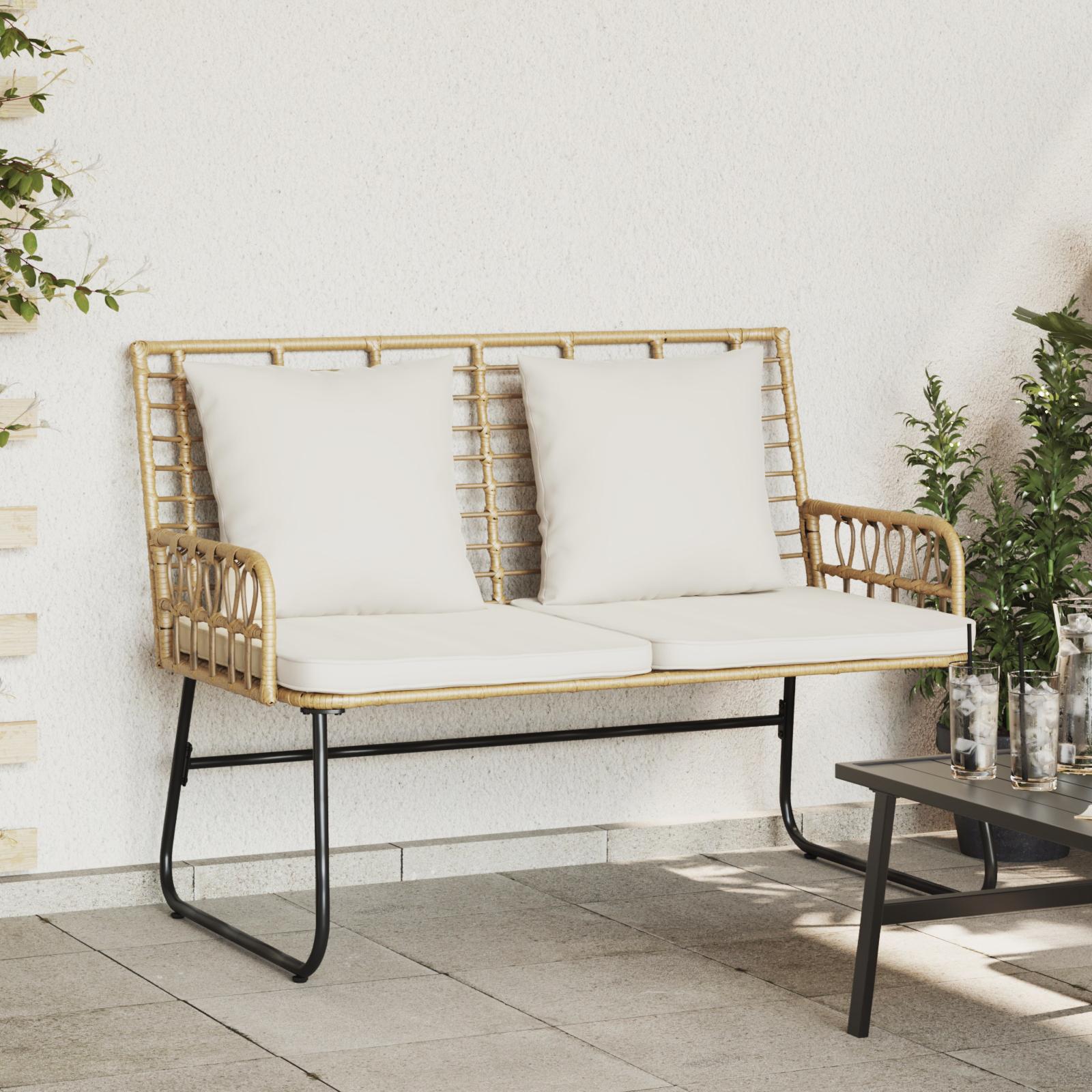 Havebænk Brun og Creme Poly rattan, stål billede