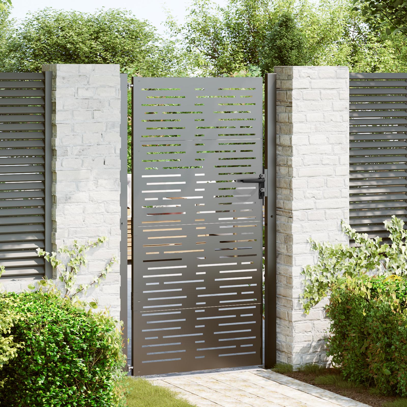 Haveport med lås Sort 105 x 175 cm Pulverlakeret Stål