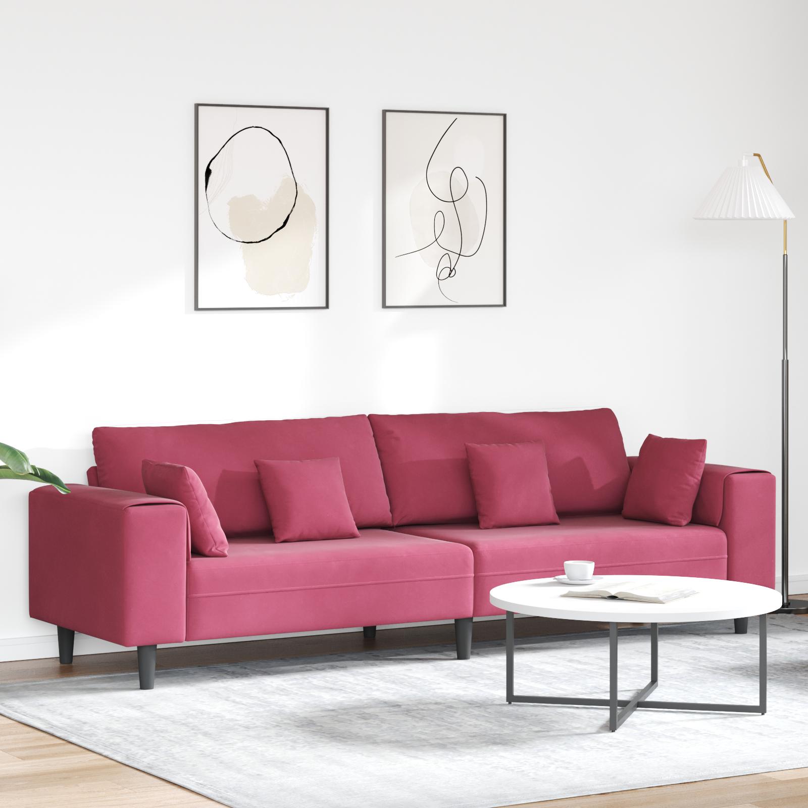 Fløjls Sofa med pude med pude Vinrød 208 cm Fløjl