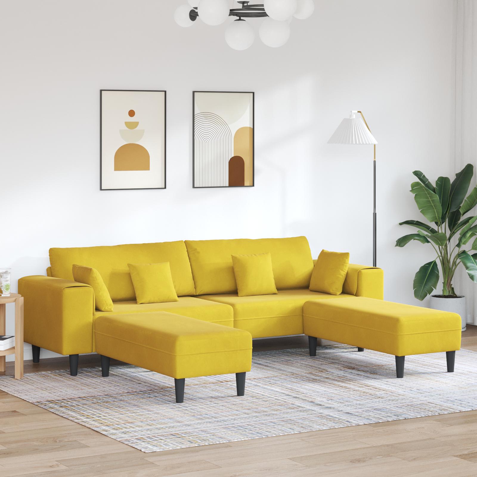 Fløjls Sofa med pude med pude 3 stk Gul 208 cm Fløjl