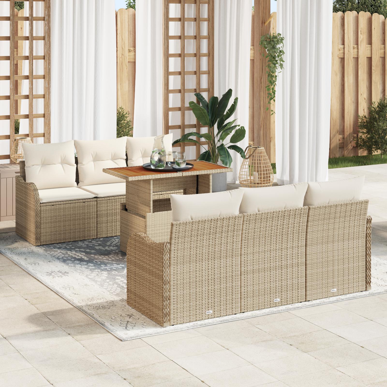 Havesofa sæt 7 stk. i beige polyrattan til terrasse og have