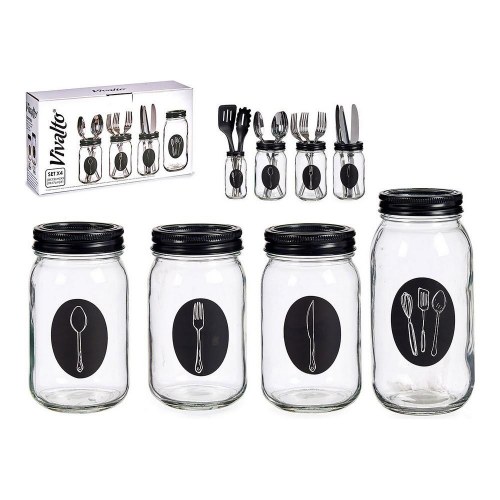 Vivalto bestikholder - sort/gennemsigtig i glas og metal, 9 × 9 × 17 cm