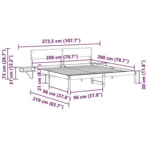 Sengestel Gyldenbrun 200 x 200 cm Massivt fyrretræ