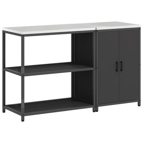 Køkkenopbevaringssæt med hylde med opbevaring med dør Indstillelig 2 stk Sort 150 x 50 x 92 cm