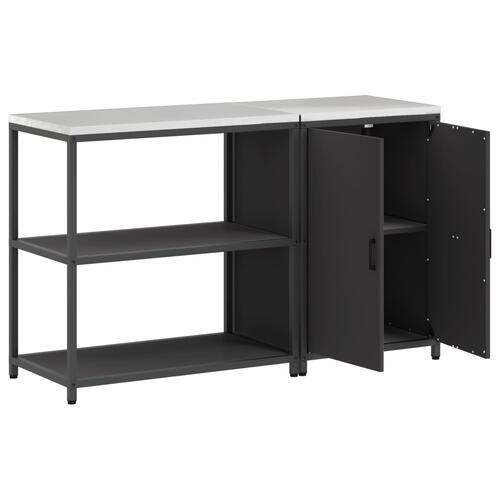 Køkkenopbevaringssæt med hylde med opbevaring med dør Indstillelig 2 stk Sort 150 x 50 x 92 cm
