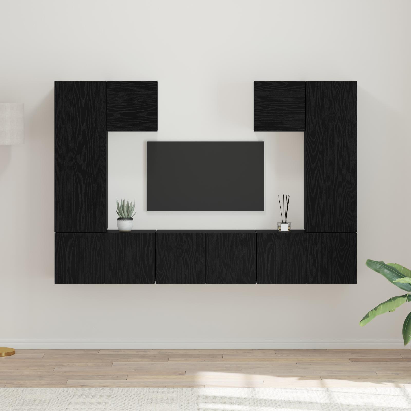 TV-møbelsæt 7 stk Sort Eg 180 x 30 x 120 cm Konstrueret træ