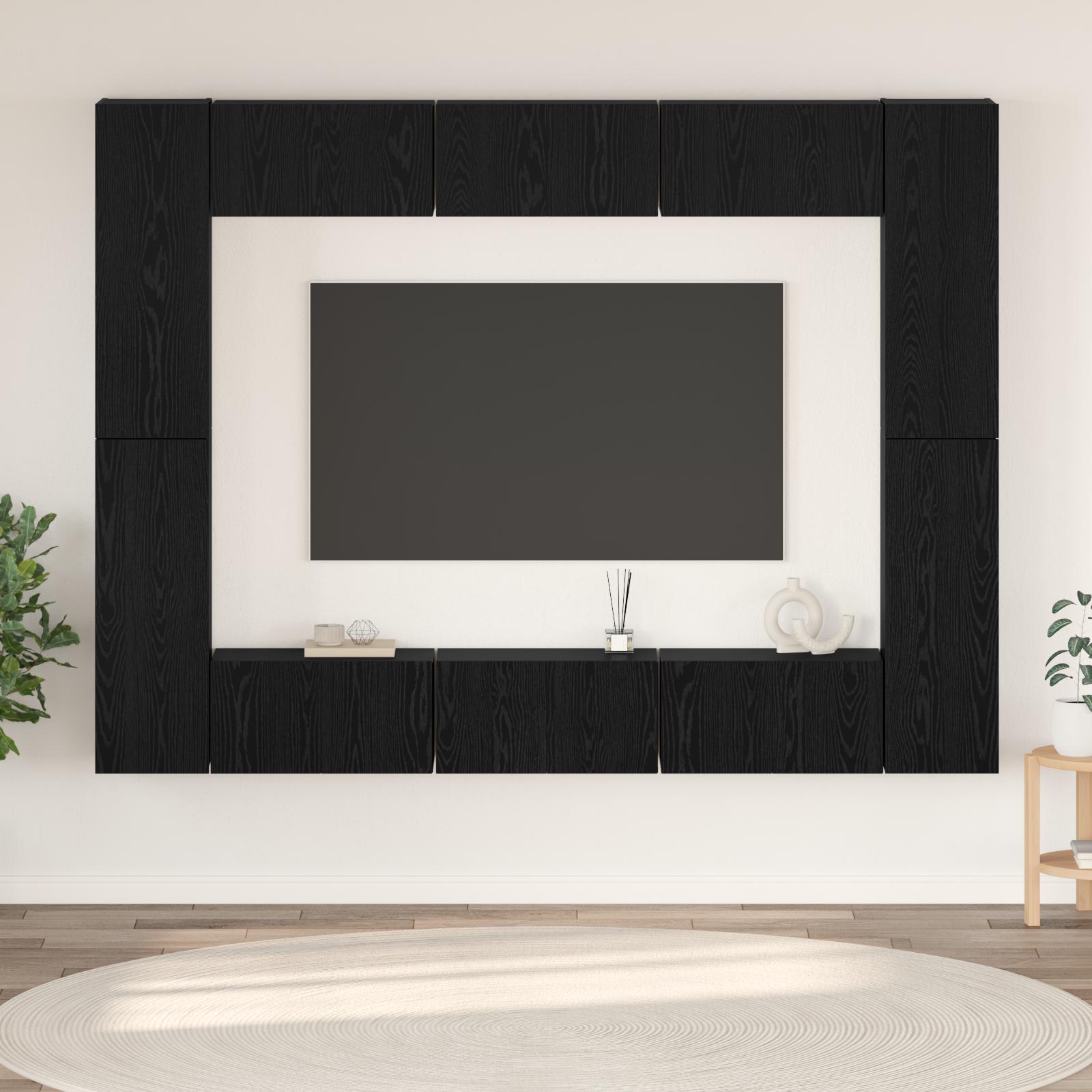 TV-møbelsæt med hylde Andet 10 stk Sort Eg Medium 30.5 x 30 x 90 cm