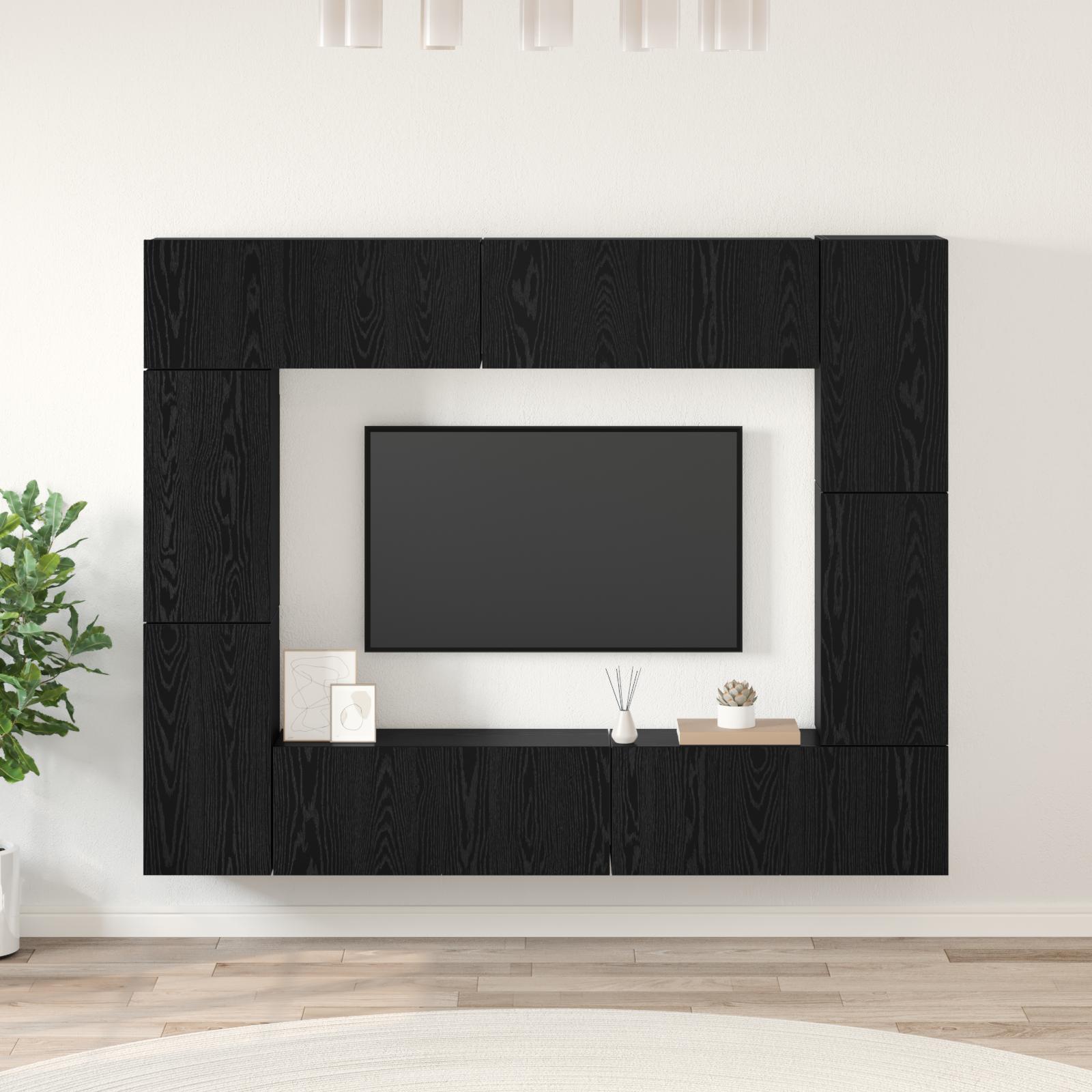 TV-møbelsæt 8 stk Sort Eg 80 x 30 x 30.5 cm Konstrueret træ