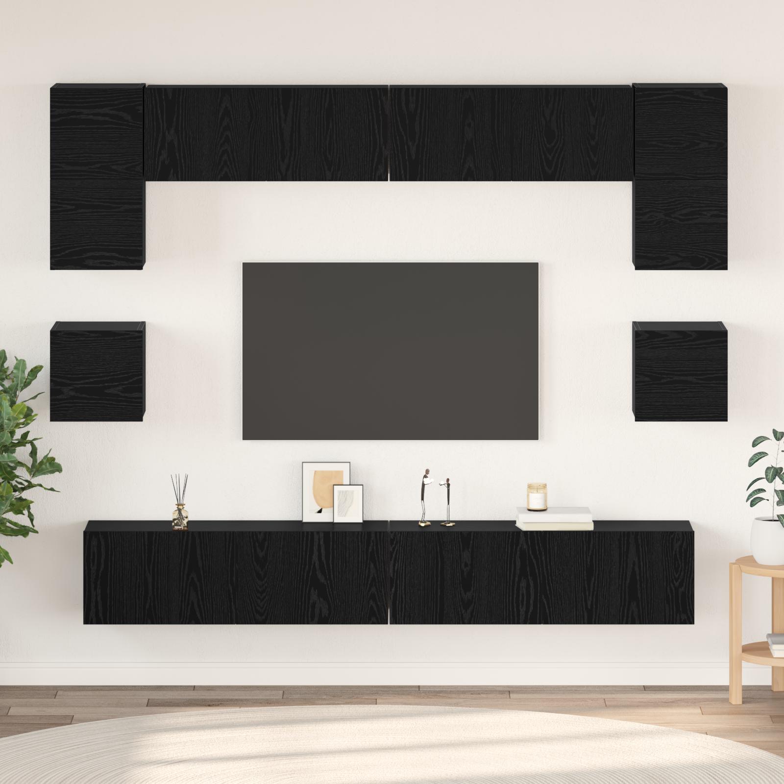 TV-møbelsæt 8 stk Sort Eg 100 x 30 x 30 cm Konstrueret træ