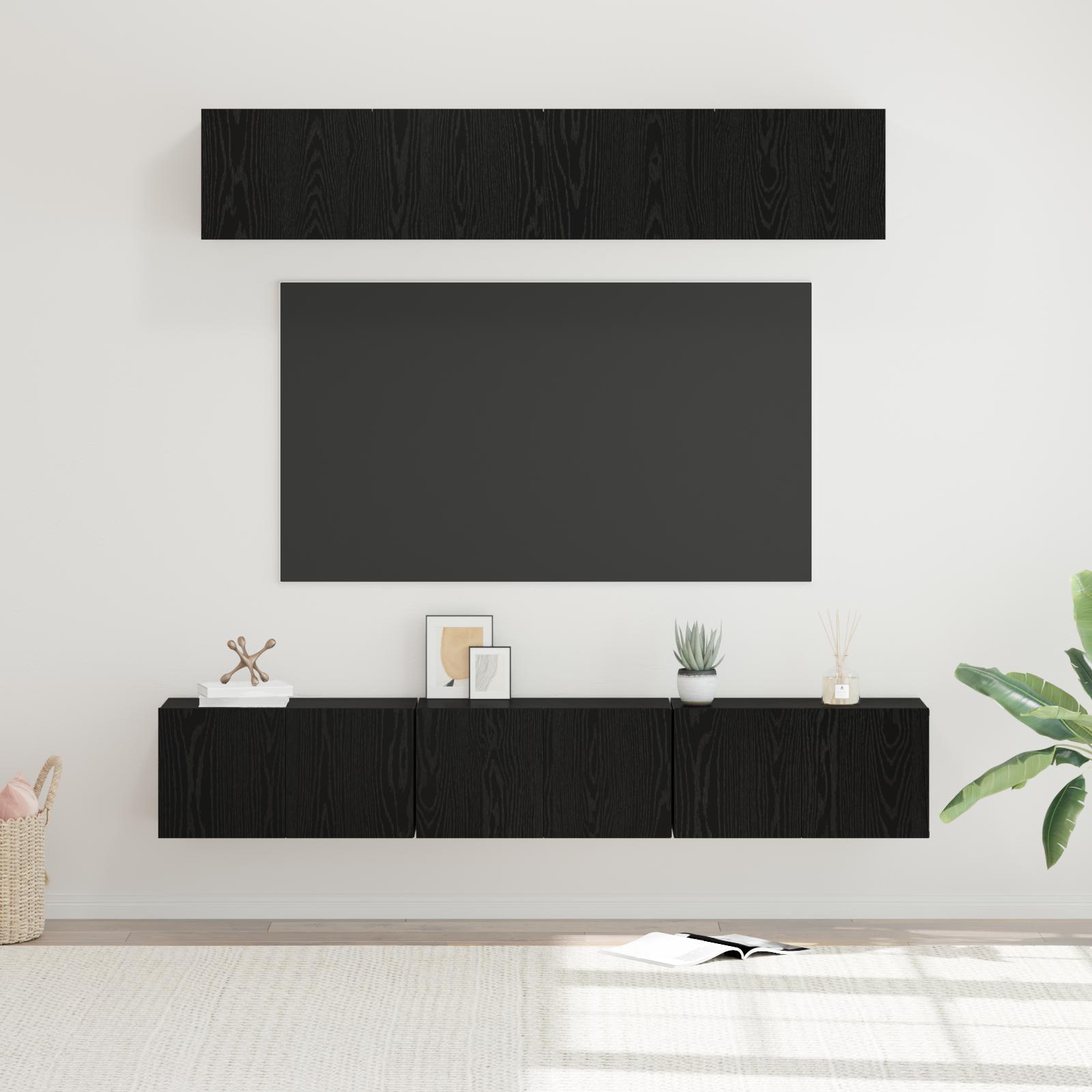 TV-møbelsæt med hylde 5 stk Sort eg Medium 80 x 30 x 30.5 cm