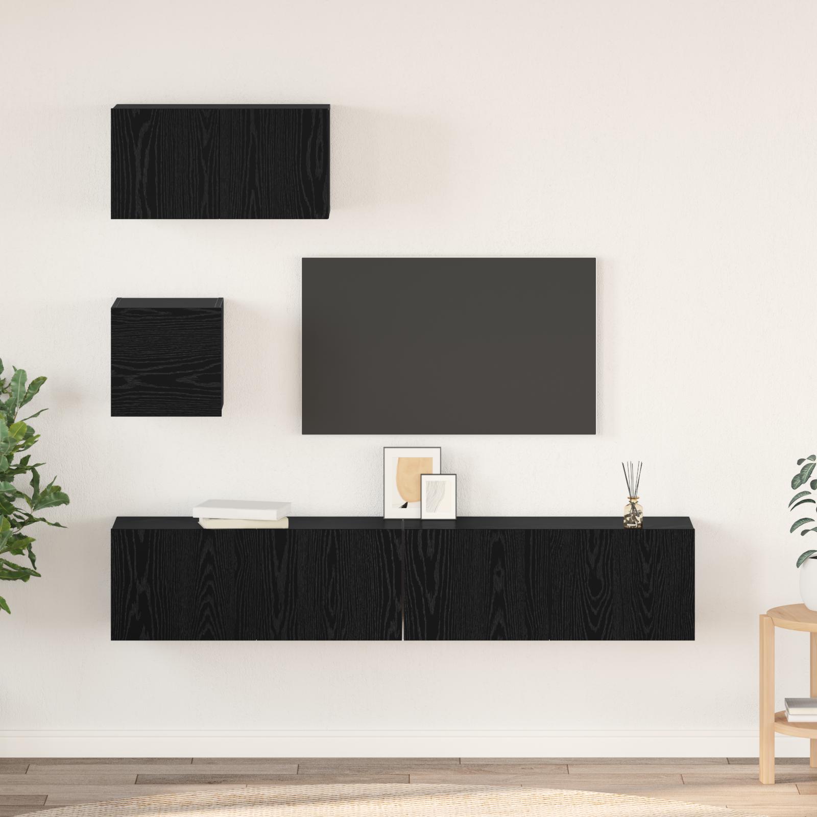 TV Unit Set Andet med opbevaring med dør 4 stk Sort Eg 80 x 30 x 30 cm