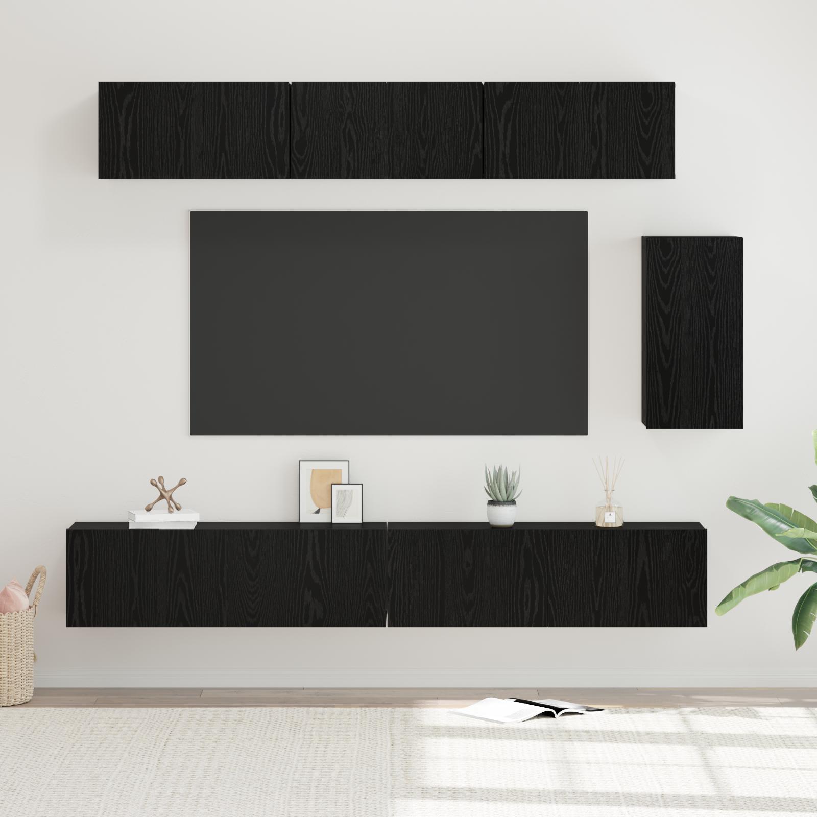 TV-møbelsæt 6 stk Sort Eg 100 x 30 x 30 cm Konstrueret træ