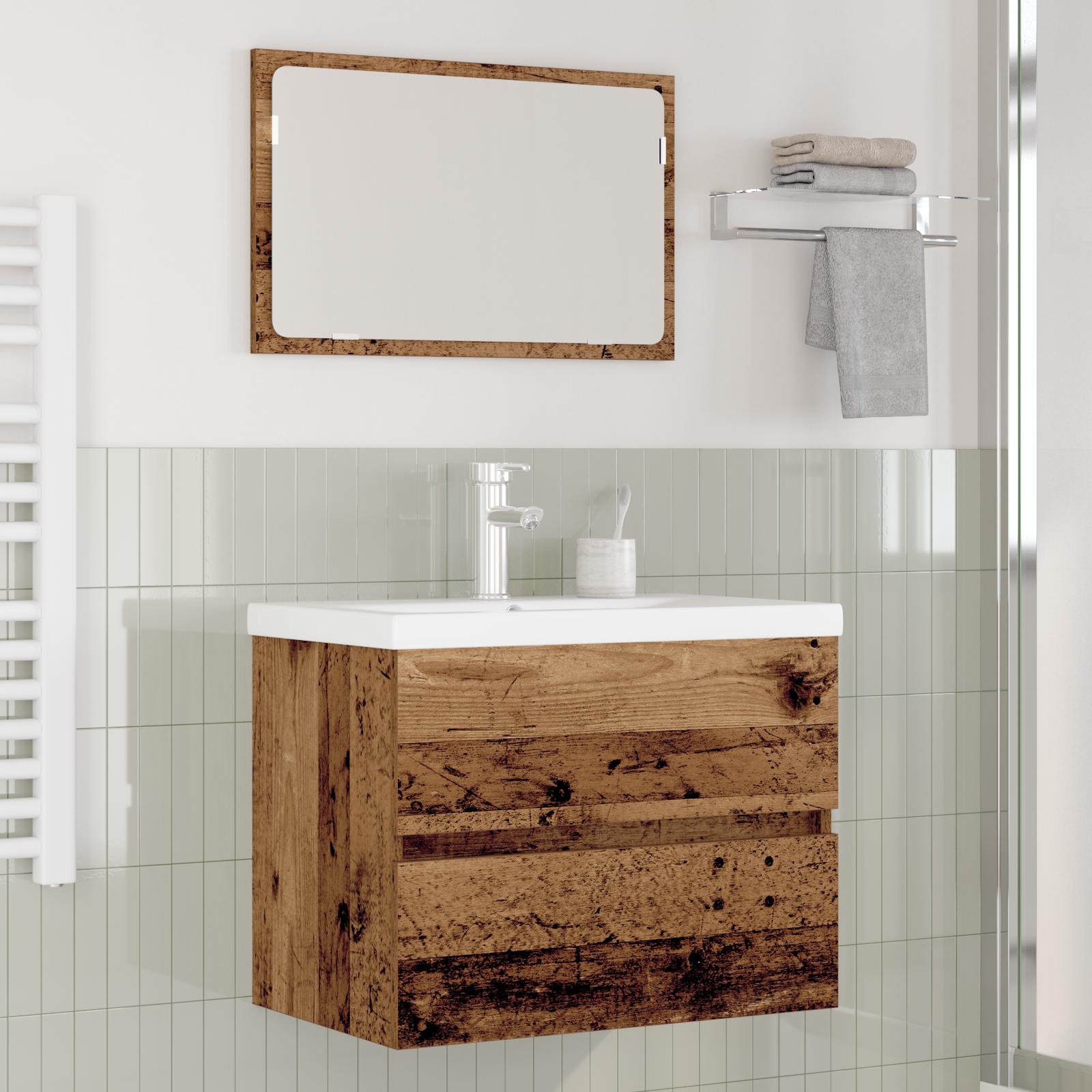 Badeværelsesmøbel sæt 3 stk Gammelt træ 60 x 38.5 x 45 cm