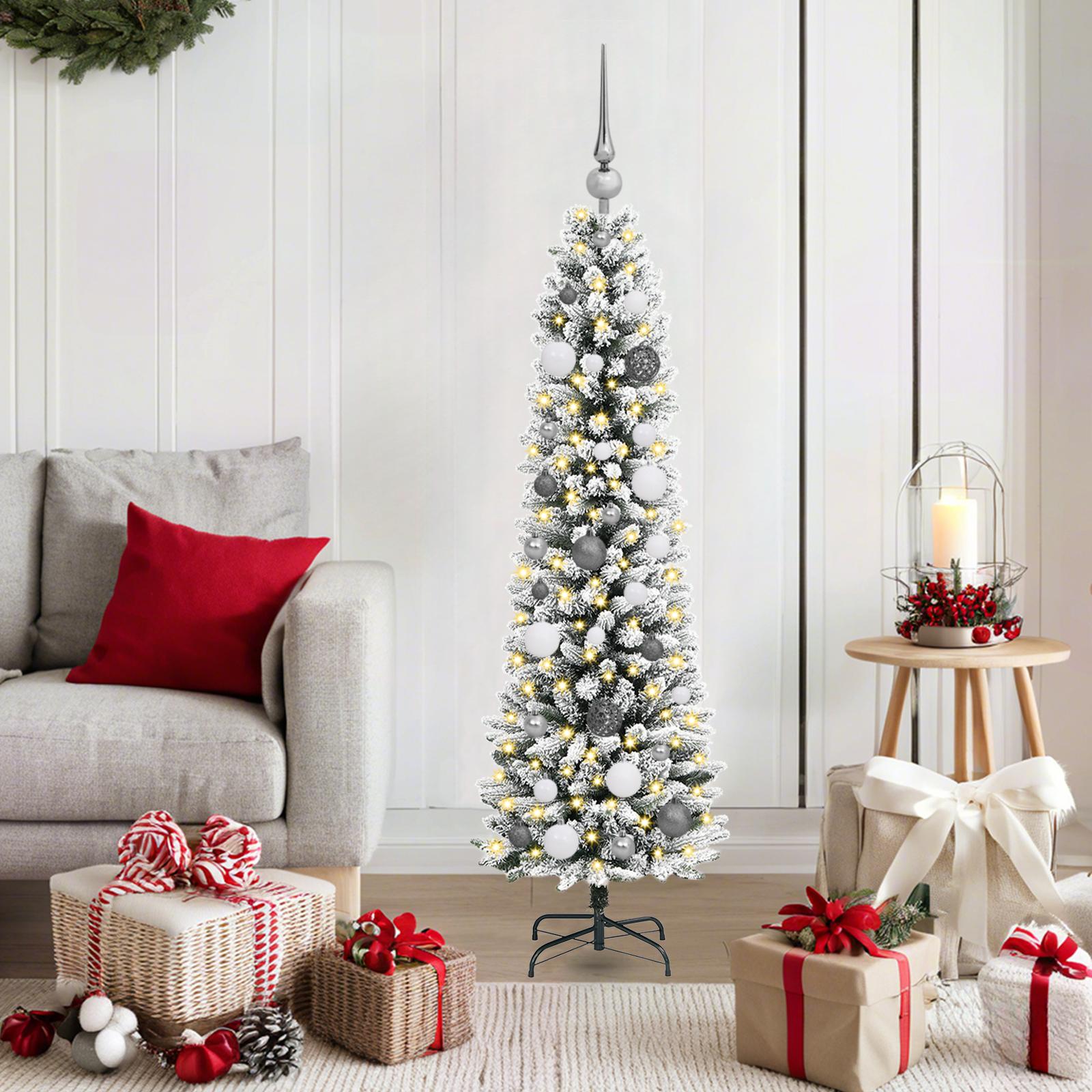 Kunstigt juletræ med stativ Hvid 150 cm PVC og metal og plast billede